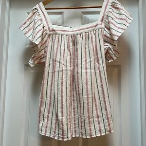 Vince Camuto Cream/Red Striped Ruffle Sleeve Top (1X)